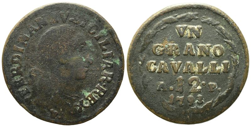 Ferdinando IV di Borbone, Grano 1793, AE  (5,71 g; 25,8 mm)