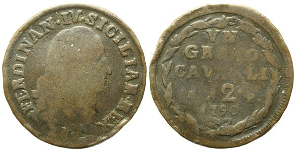 NAPOLI. REGNO DI NAPOLI. Ferdinando IV di Borbone (1759-1799 I per.). Grano 1790, Ae (5,71 g; 25,8 mm). Gig 139c