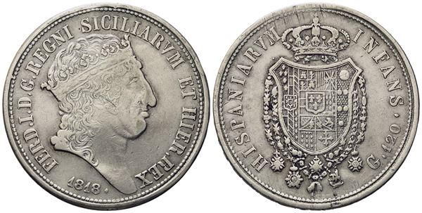 NAPOLI. Regno delle Due Sicilie. Ferdinando I di Borbone (1816-1825 IV periodo). Piastra 120 grana 1818 - testa grande. Ag (27,4 g; 37,5 mm)  - Asta Monete e medaglie medievali e moderne italiane ed estere - Bertolami Fine Art - Casa d'Aste