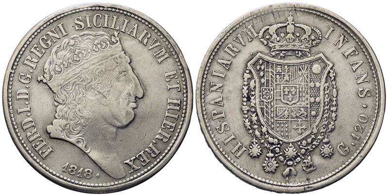 Napoli. Regno delle Due Sicilie. Ferdinando i di Borbone (1816-1825 IV Periodo). Piastra 120 Gran...