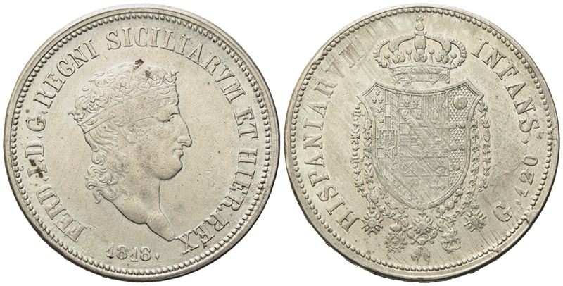 Napoli. Regno delle Due Sicilie. Ferdinando i di Borbone (1816-1825 IV Periodo). Piastra 120 Gran...