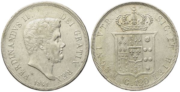 NAPOLI. Regno delle Due Sicilie. Ferdinando II di Borbone (1830-1859). Piastra 120 grana 1841. Ag (27,51 g; 37,2 mm)