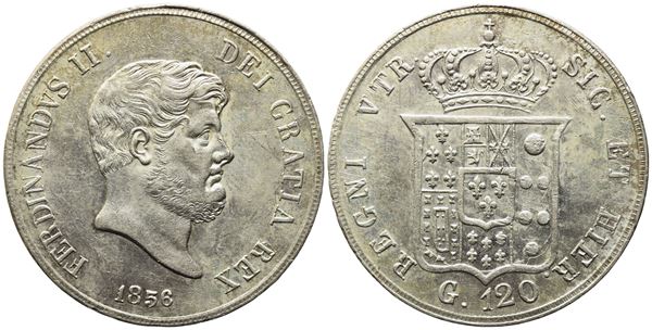 NAPOLI. REGNO DELLE DUE SICILIE. Ferdinando II di Borbone (1830-1859). Piastra da 120 grana 1856. Ag (27,52 g; 36,8 mm). Gig. 87.