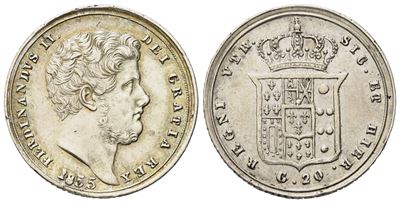 Napoli. Regno delle Due Sicilie. Ferdinando II di Borbone (1830-1859). Tarì da 20 Grana 1855. Ag ...