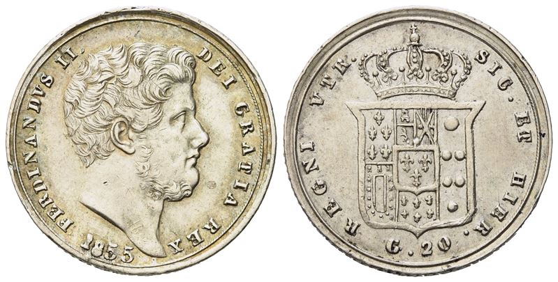 Napoli. Regno delle Due Sicilie. Ferdinando II di Borbone (1830-1859). Tarì da 20 Grana 1855. Ag ...