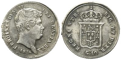Napoli. Regno delle Due Sicilie. Ferdinando II di Borbone (1830-1859). Carlino, 10 Grana 1836. Po...