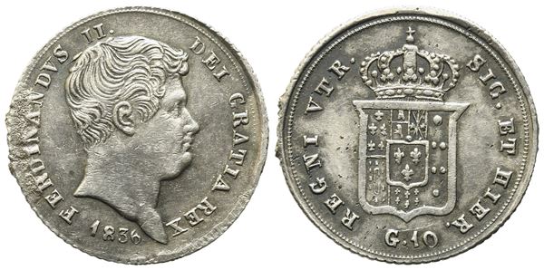 NAPOLI. REGNO DELLE DUE SICILIE. Ferdinando II di Borbone (1830-1859). Carlino, 10 grana 1836. porosita'. Ag (2,30g; 18 mm). Gig. 149.