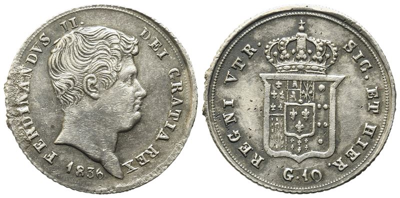 Napoli. Regno delle Due Sicilie. Ferdinando II di Borbone (1830-1859). Carlino, 10 Grana 1836. Po...