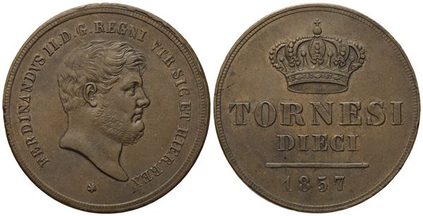 NAPOLI. Regno delle Due Sicilie. Ferdinando II di Borbone (1830-1859). 10 tornesi 1857. Cu (28,08 g; 37,2 mm)   - Auction Modern Coins - Bertolami Fine Art - Casa d'Aste