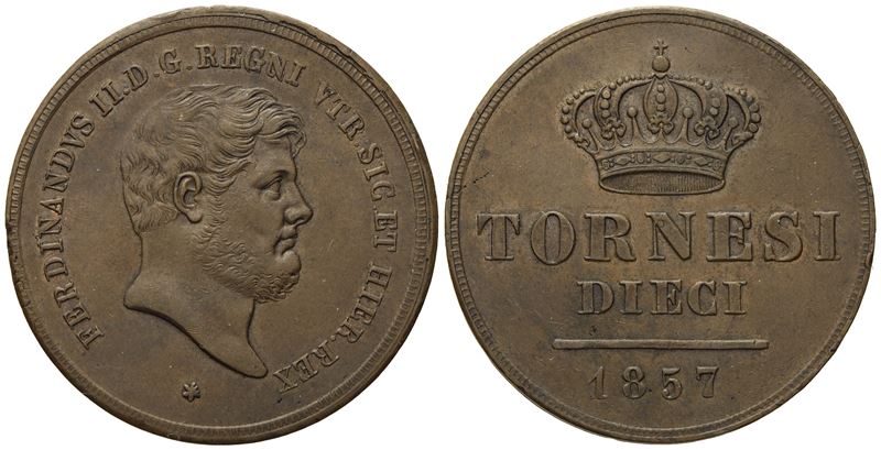 Napoli. Regno delle Due Sicilie. Ferdinando II di Borbone (1830-1859). 10 Tornesi 1857. Cu (28,08...
