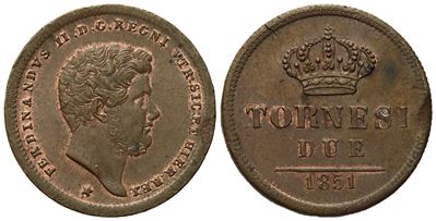 Napoli. Regno delle Due Sicilie. Ferdinando II di Borbone (1830-1859). 2 Tornesi 1851. Cu (6,13 G...