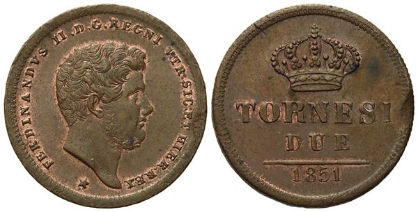 NAPOLI. Regno delle Due Sicilie. Ferdinando II di Borbone (1830-1859). 2 tornesi 1851. Cu (6,13 g; 24,4 mm)  - Asta Monete e medaglie medievali e moderne italiane ed estere - Bertolami Fine Art - Casa d'Aste