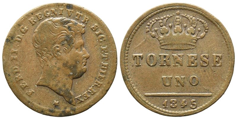 Napoli. Regno delle Due Sicilie. Ferdinando II di Borbone (1830-1859). 1 Tornese 1845 (2,98; 19 M...