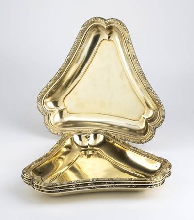 4 Vassoi Francesi in Argento Dorato - Parigi 1880 Circa, Maestri Argentieri Georges Boin And Emil...