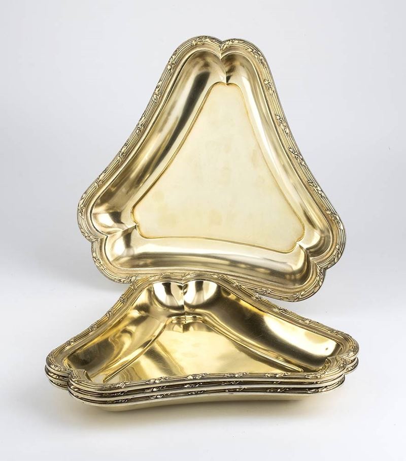 4 Vassoi Francesi in Argento Dorato - Parigi 1880 Circa, Maestri Argentieri Ge...