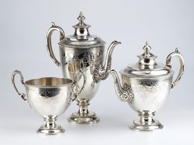Servizio da Tè e Caffe Vittoriano Inglese in Argento - Londra 1868, Maestri Argentieri John, Edwa...