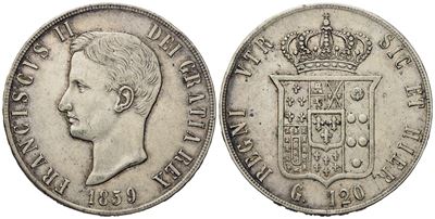 Napoli. Regno delle Due Sicilie. Francesco II di Borbone (1859-1860). Piastra da 120 Grana 1859. ...