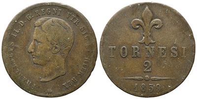 Napoli. Regno delle Due Sicilie. Francesco II di Borbone (1859-1861). 2 Tornesi 1859, Ae (5,77 G;...