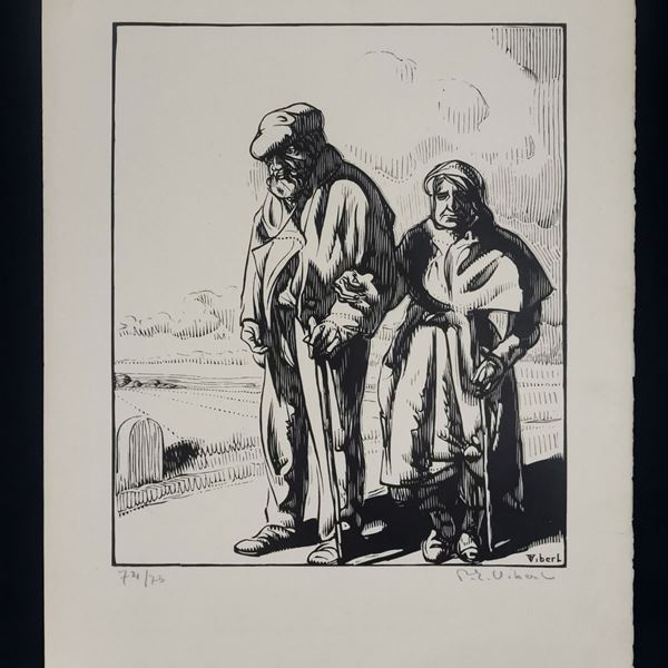 Pierre Eugene Vibert  (1875-1937) : Les Errants...  - Woodcut, cm 32,5x41,3 - Auction STAMPE, LIBRI E CARTE GEOGRAFICHE  - Bertolami Fine Art - Casa d'Aste