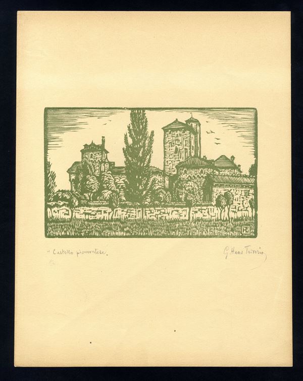 Giuseppe Haas Triverio : Castello Piemontese (di Gaglianigo)...  - Woodcut, cm 23,5x30,5 - Auction STAMPE, LIBRI E CARTE GEOGRAFICHE  - Bertolami Fine Art - Casa d'Aste