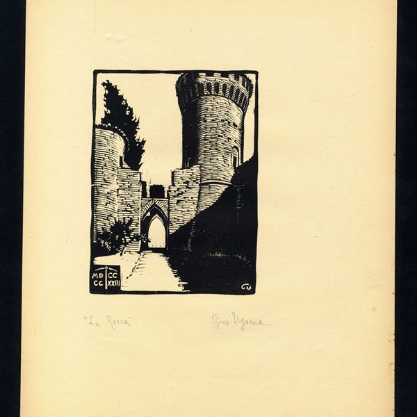 La Rocca (di Brisighella)...  - Woodcut, cm 23,5x30,5 - Auction STAMPE, LIBRI E CARTE GEOGRAFICHE  - Bertolami Fine Art - Casa d'Aste