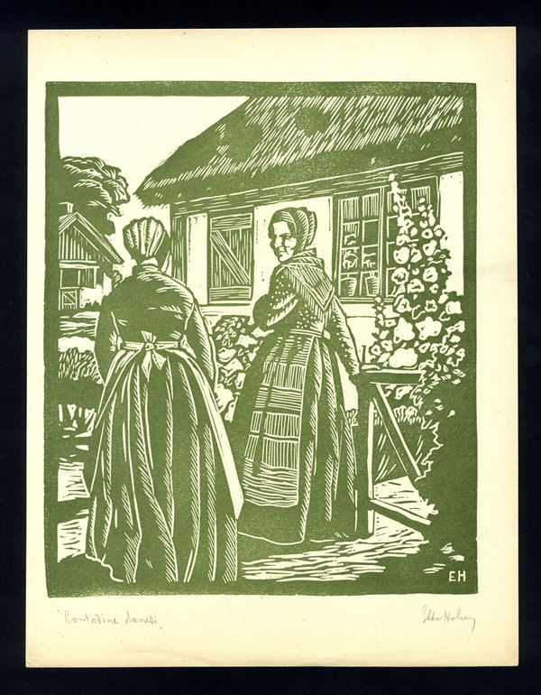 Contadine danesi...  - Woodcut, cm 23,5x30,5 - Auction STAMPE, LIBRI E CARTE GEOGRAFICHE  - Bertolami Fine Art - Casa d'Aste