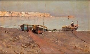 GIUSEPPE CASCIARO - Seascape with fishermen