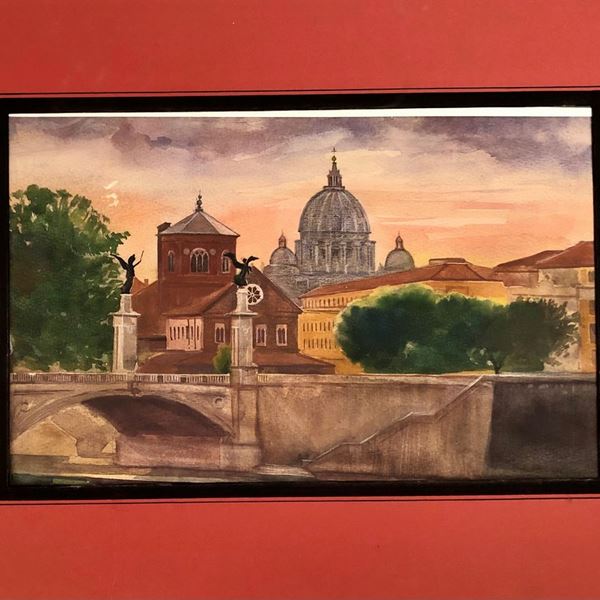 Vista dal Ponte San Angelo a Roma a tramonto, 1940...