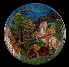 ZULIMO ARETINI - Piatto con raffigurazione di caccia primitiva, anni 20