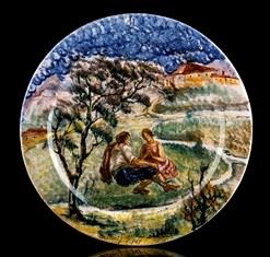 ZULIMO ARETINI - Piatto con raffigurazione di coppia in conversazione, 1947