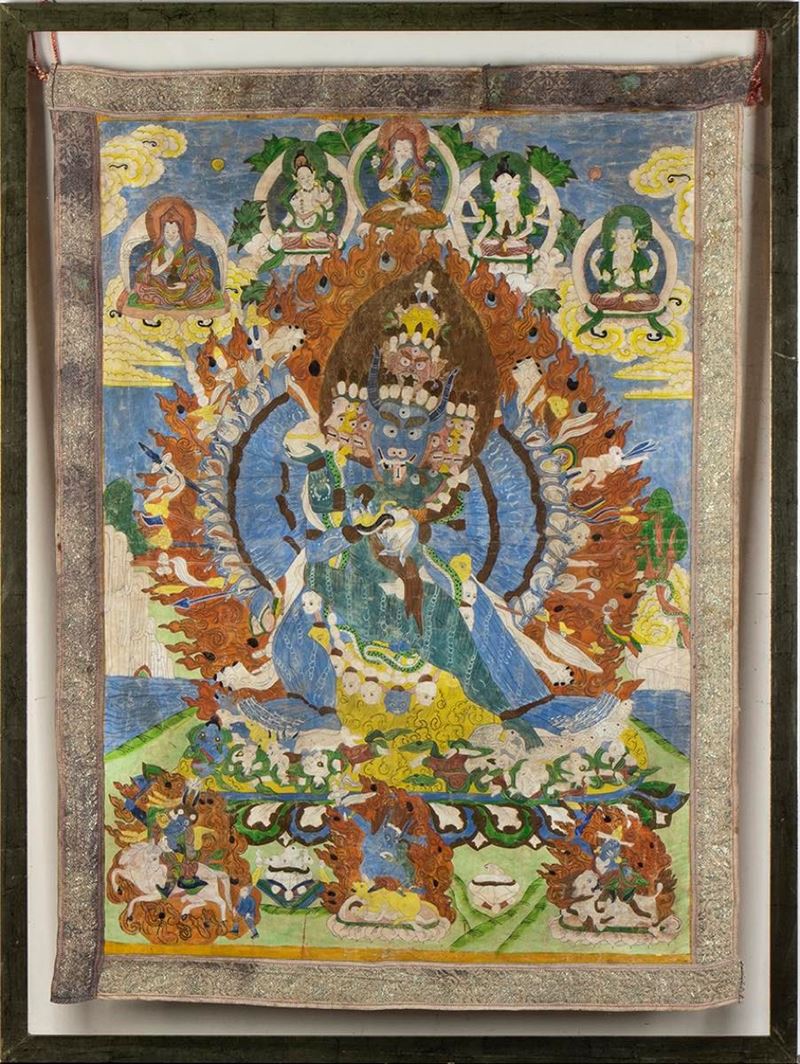 THANGKA DIPINTA A COLORI SU TESSUTO