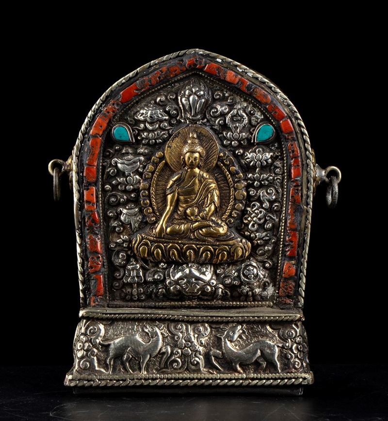 RELIQUIARIO GAU IN METALLO CON INSERTI IN PIETRA