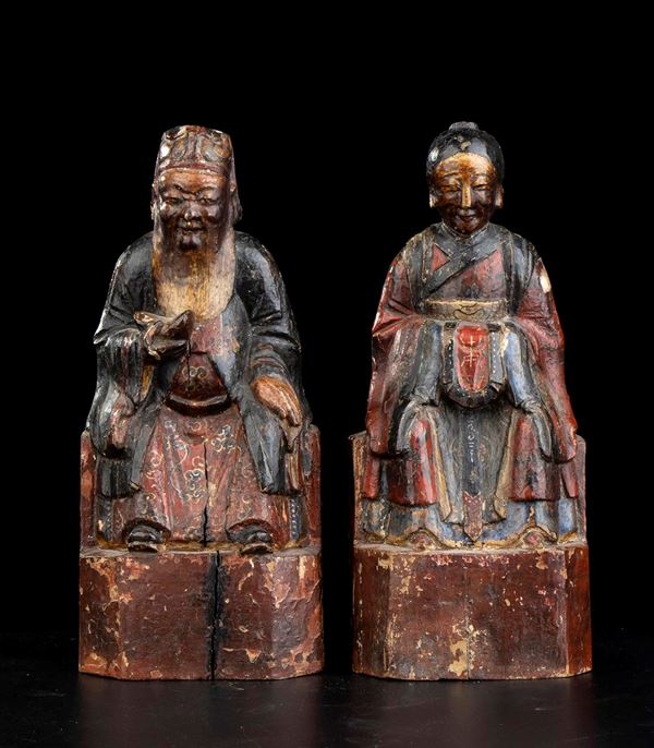 TWO LACQUERED WOOD FIGURES