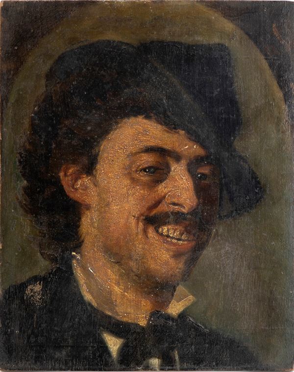 ORESTE  DA MOLIN - Portrait of smiling man and  sketch of old man on the back, 1876