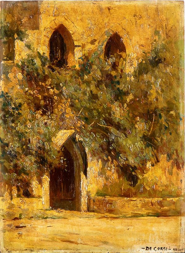 NICOLAS  DE CORSI : Grifeo Park, 1951  - Oil on board, 37 x 27 cm - Auction Dipinti, disegni e sculture dal XIX al XXI Secolo. Vetri e Ceramiche del ‘900 - Bertolami Fine Art - Casa d'Aste
