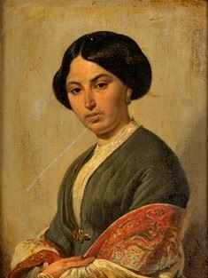 BARBIERI : Portrait of a lady  (1859)  - Oil on canvas - Auction Dipinti, disegni e sculture dal XIX al XXI Secolo. Vetri e Ceramiche del ‘900 - Bertolami Fine Art - Casa d'Aste