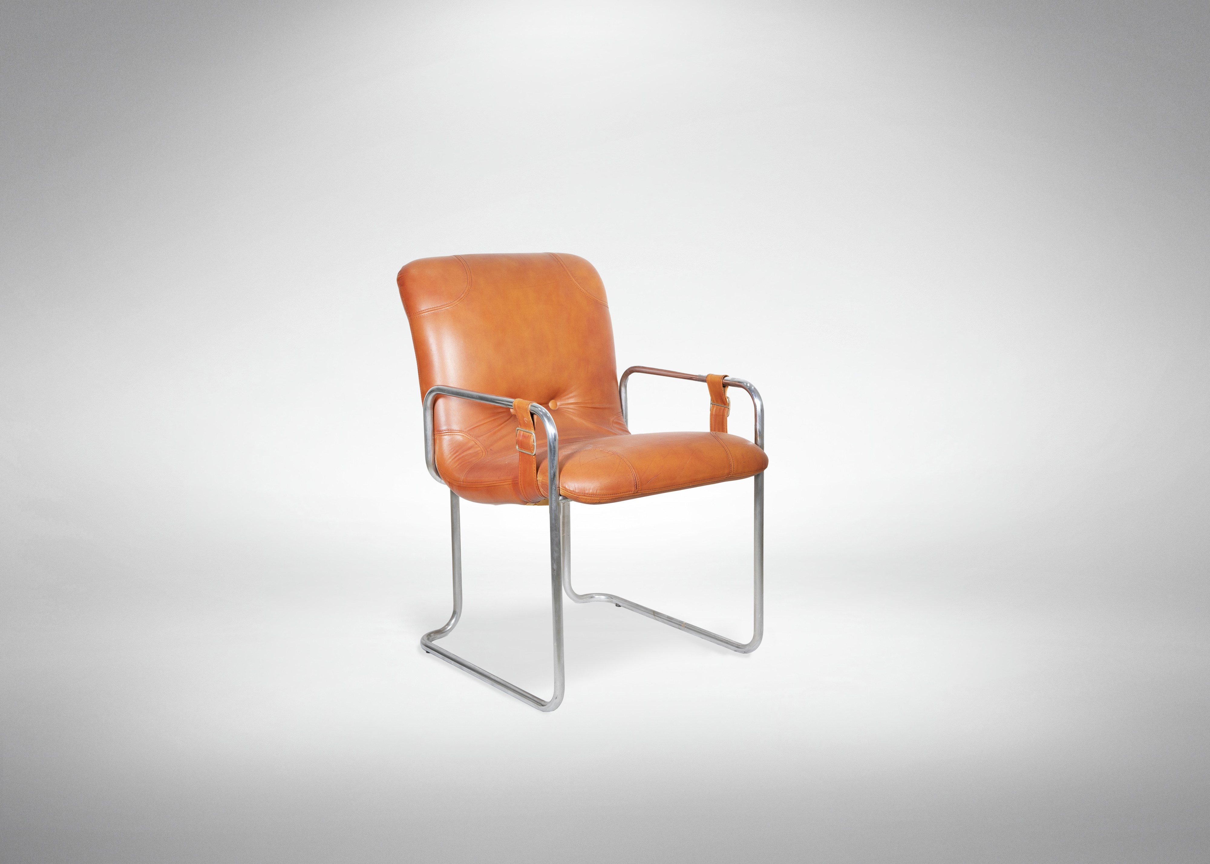 Guido Faleschini - Set di 5 Sedie Vintage in Metallo e Pelle