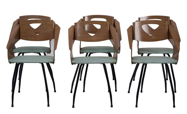 CARLO RATTI - INDUSTRIA COMPENSATI CURVATI - Set of six chairs