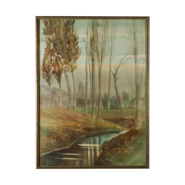 Glimpse of landscape with river and trees