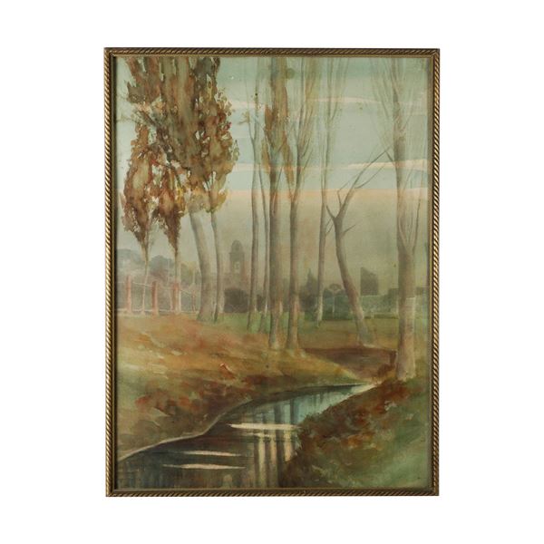Glimpse of landscape with river and trees