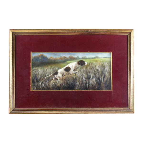 Cane da caccia  (Prima metà XX secolo)  - dipinto ad olio su tela riportato  [..]