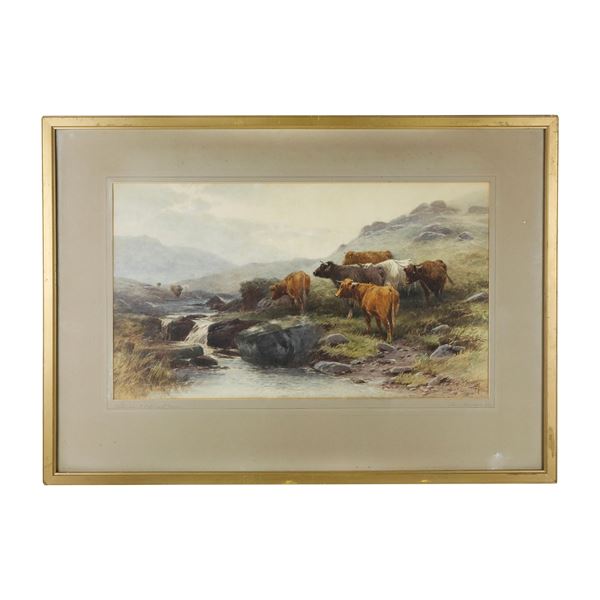 Scorcio di paesaggio montano con mucche   (seconda metà XIX secolo)  - acquarello  [..]