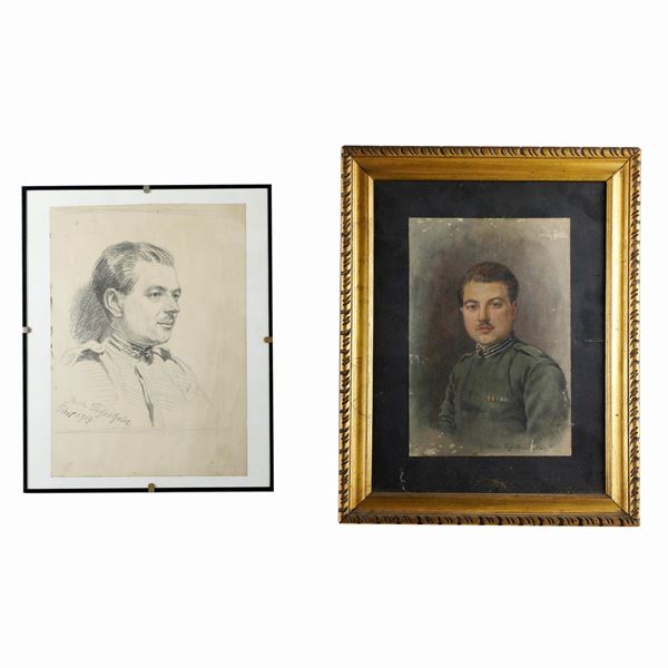 Lot of 2 military portrait drawings on paper