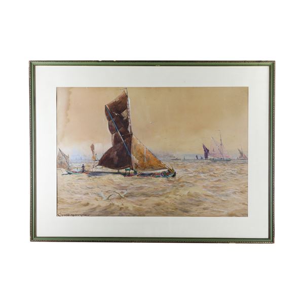 Barche al mare   (fine XIX secolo )  - acquarello su carta - Asta Smart Auction: Arredi, Dipinti, Sculture e altro a prezzi vantaggiosi - Bertolami Fine Art - Casa d'Aste