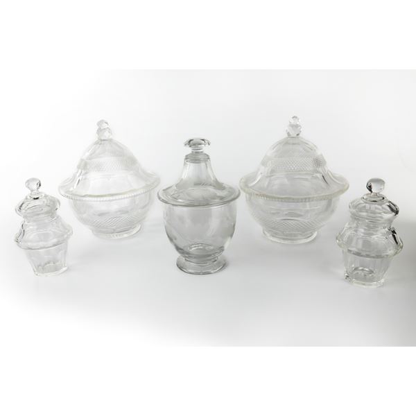 Lot of 5 glass containers