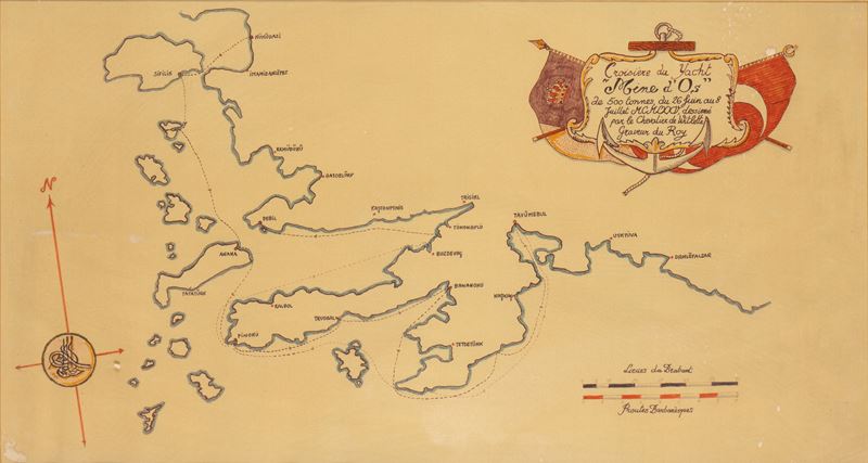 Disegno Raffigurante la Rotta Percorsa dallo Yatch D'os