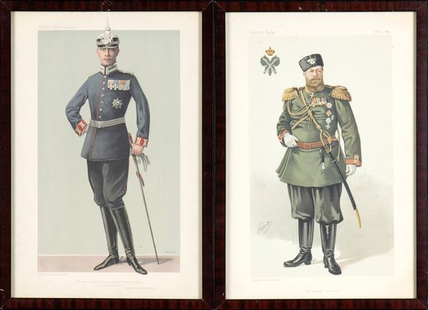lotto di due stampe raffigurante lo zar Alessandro III ed il Kronprinz Guglielmo