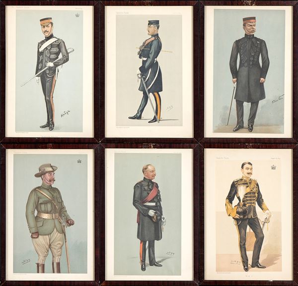 Sei stampe raffiguranti uomini in uniforme