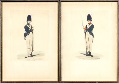 Due Stampe Acquarellate Raffiguranti Uniformi XVIII Secolo