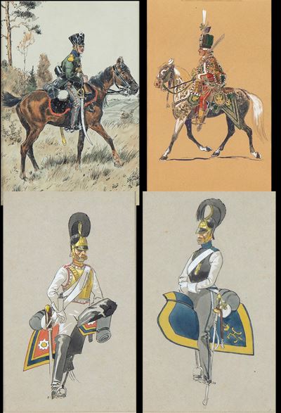 Quattro Gouaches Raffiugranti Uniformi Dell'esercito Imperiale Russo